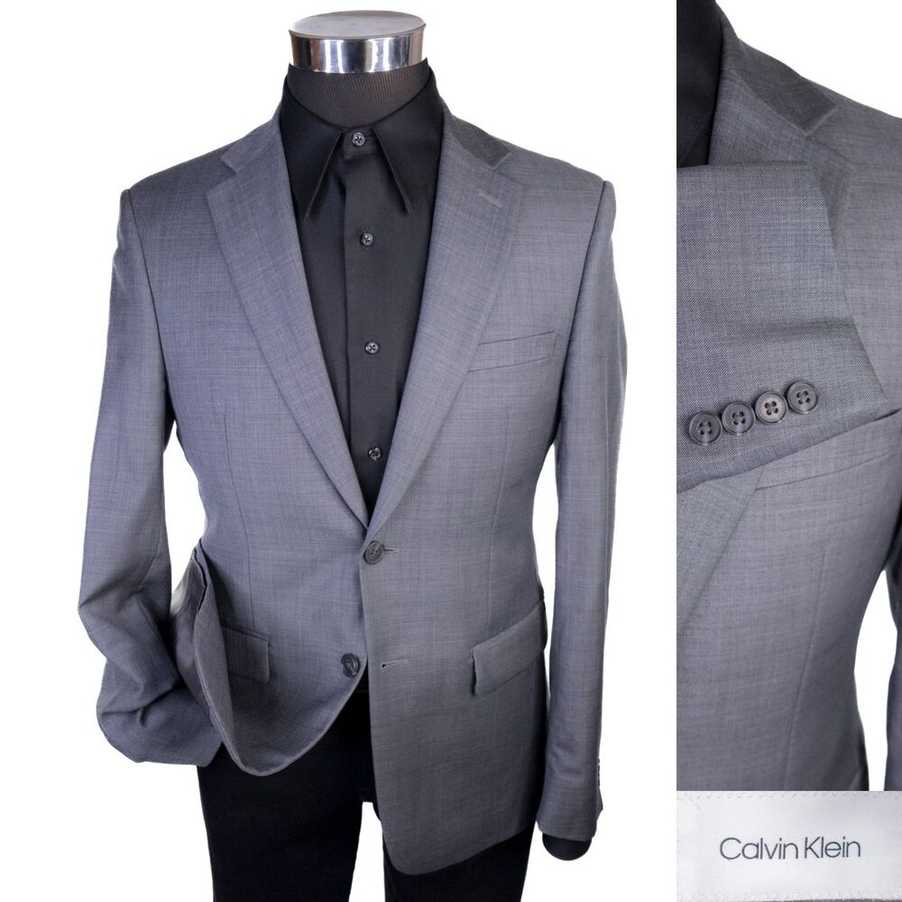 Calvin Klein Men's 38R Wool Solid Gray 2 Button Blazer Jacket Sport Coat